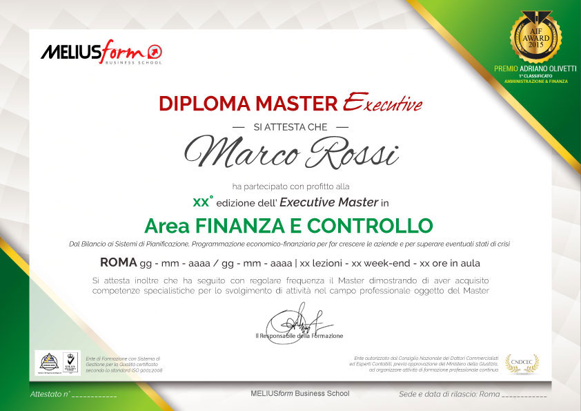 Al termine del master in finanza aziendale è previsto il rilascio di un Attestato di Partecipazione